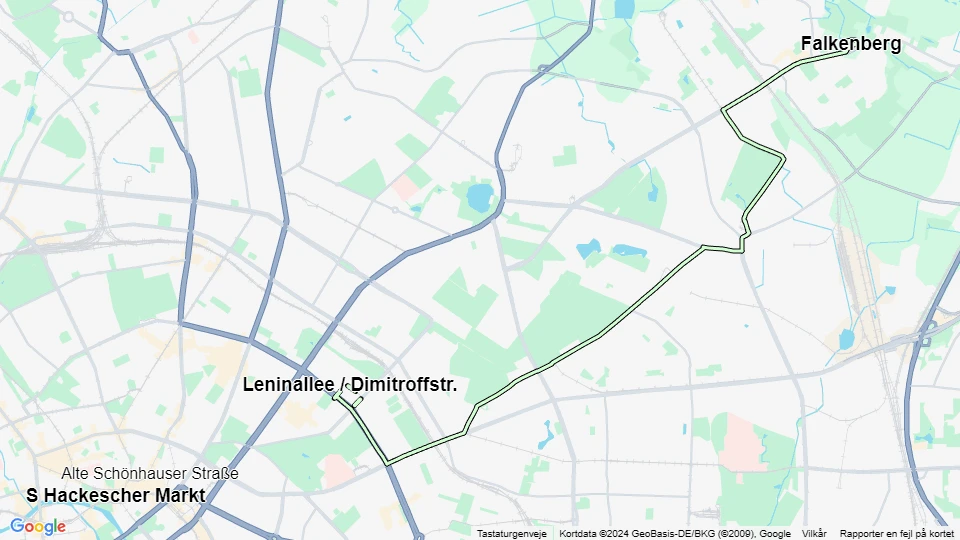 Berlin sporvognslinje 15: Falkenberg - Leninallee / Dimitroffstr. linjekort