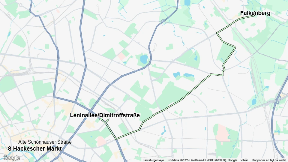 Berlin sporvognslinje 15: Falkenberg - Leninallee/Dimitroffstraße linjekort