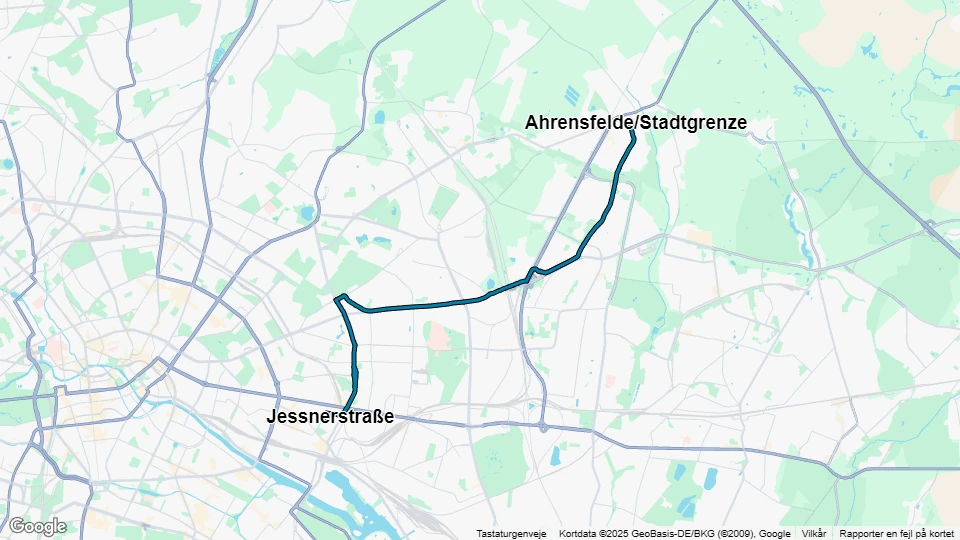 Berlin sporvognslinje 16: Ahrensfelde/Stadtgrenze - Jessnerstraße linjekort