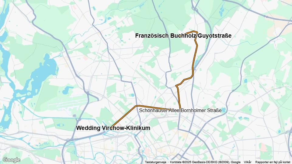 Berlin sporvognslinje 50: Wedding Virchow-Klinikum - Französisch Buchholz/Guyotstraße linjekort