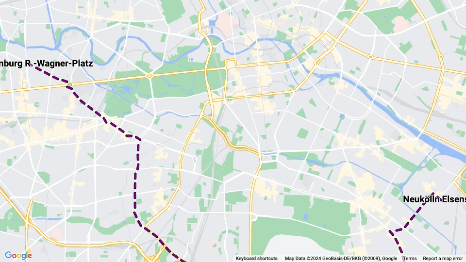 Berlin sporvognslinje 6: Charlottenburg R.-Wagner-Platz - Neukölln Elsenstr linjekort