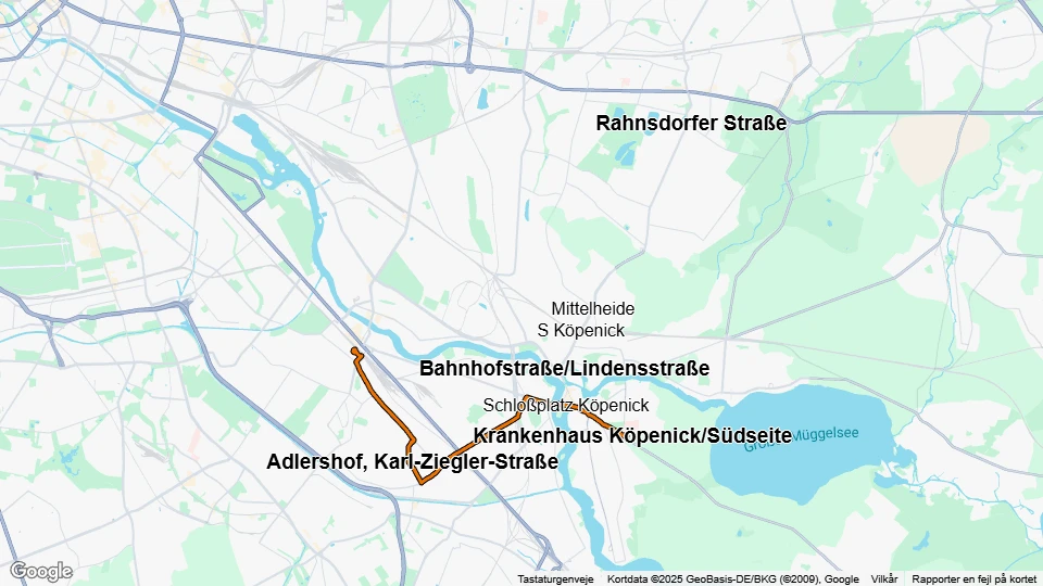 Berlin sporvognslinje 63: Krankenhaus Köpenick/Südseite - S Schöneweide/Sterndamm linjekort