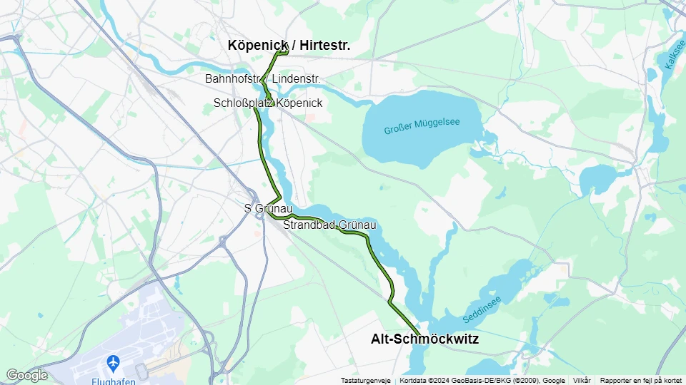 Berlin sporvognslinje 68: Köpenick / Hirtestr. - Alt-Schmöckwitz linjekort