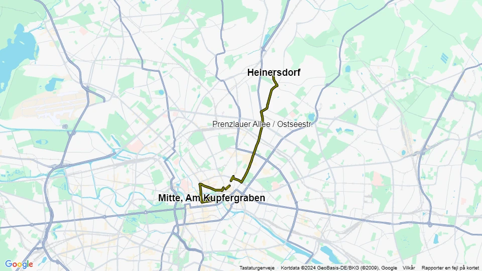 Berlin sporvognslinje 71: Mitte, Am Kupfergraben - Heinersdorf linjekort