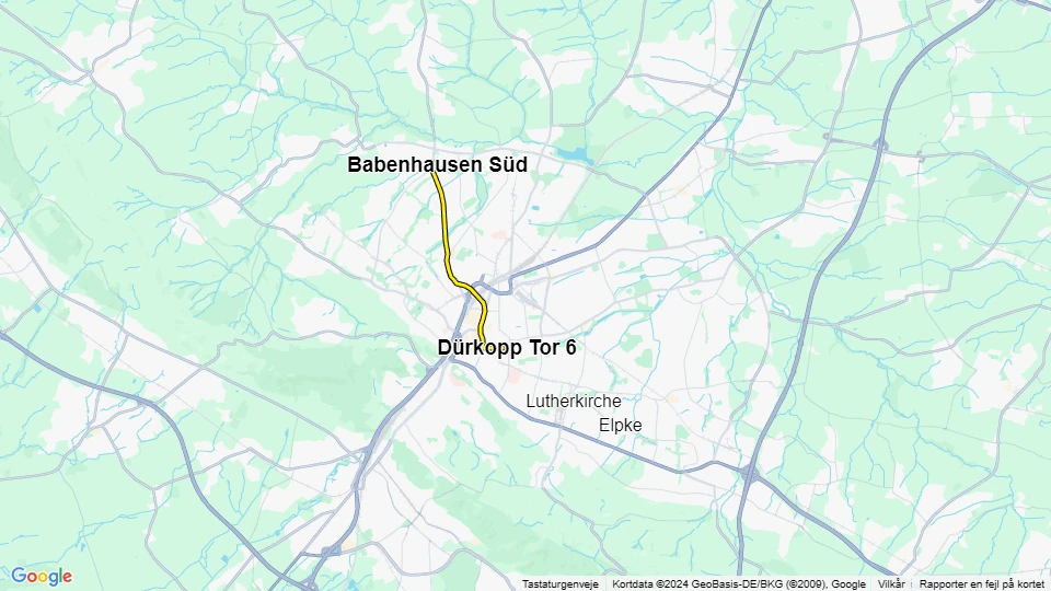 Bielefeld sporvognslinje 3: Babenhausen Süd - Dürkopp Tor 6 linjekort