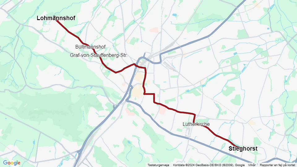 Bielefeld sporvognslinje 4: Lohmannshof - Stieghorst linjekort