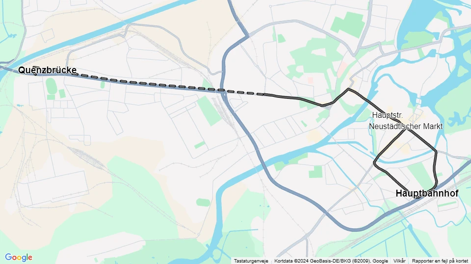 Brandenburg an der Havel ekstralinje 2: Hauptbahnhof - Quenzbrücke linjekort