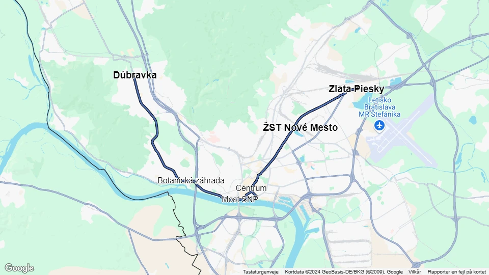 Bratislava sporvognslinje 4: Dúbravka - Zlata Piesky linjekort