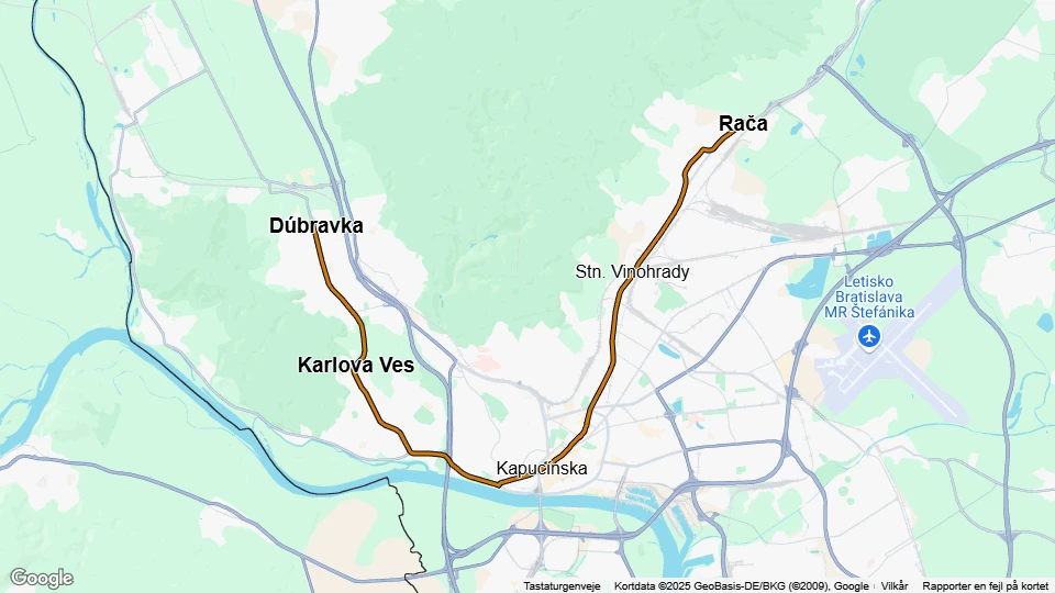 Bratislava sporvognslinje 5: Dúbravka - Rača linjekort