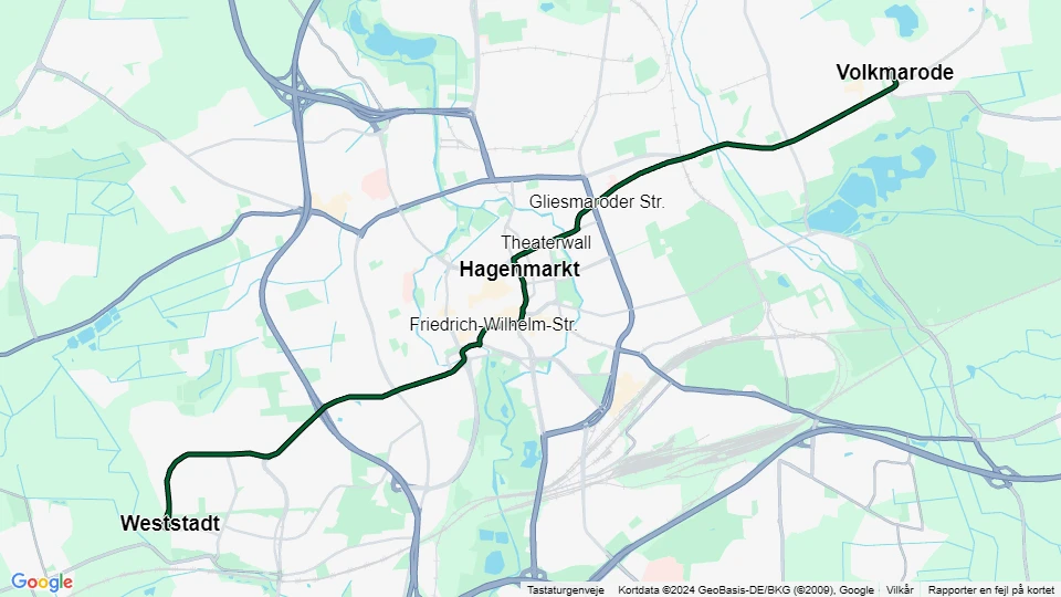 Braunschweig sporvognslinje 3: Weststadt - Volkmarode linjekort