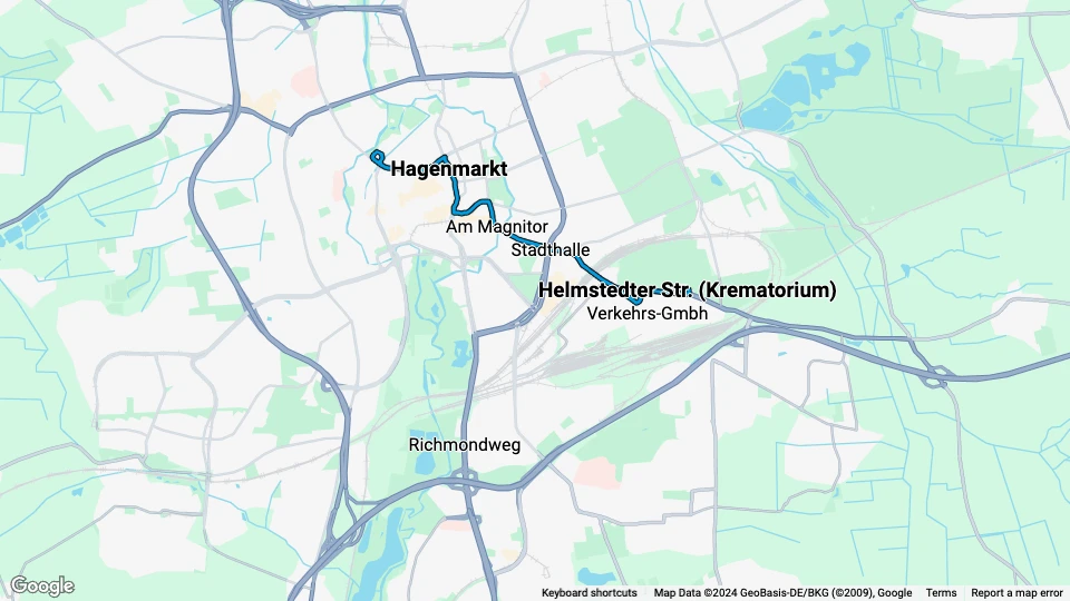 Braunschweig sporvognslinje 4: Helmstedter Str. (Krematorium) - Radeklint linjekort