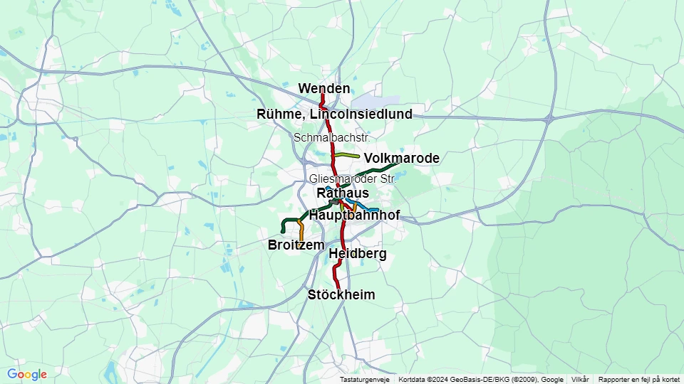 Braunschweiger Verkehr (BSVG) linjekort