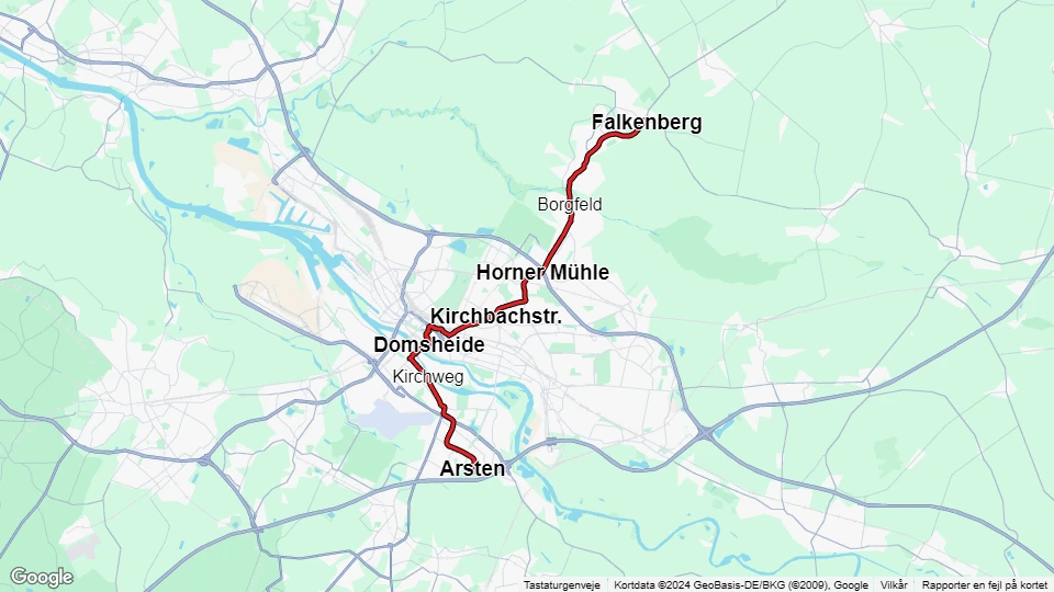 Bremen sporvognslinje 4: Arsten - Falkenberg linjekort