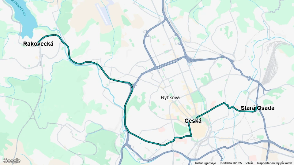 Brno sporvognslinje 3: Stará Osada - Rakovecká linjekort