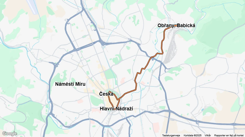 Brno sporvognslinje 4: Česká - Obřany, Babická linjekort