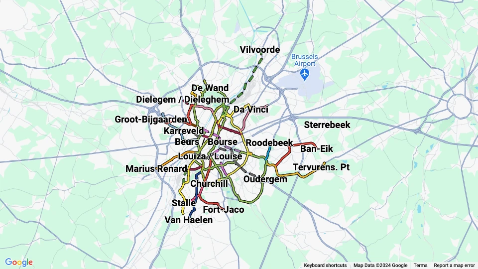 Bruxelles Interkommunale Transport Selskab (MIVB/STIB) linjekort