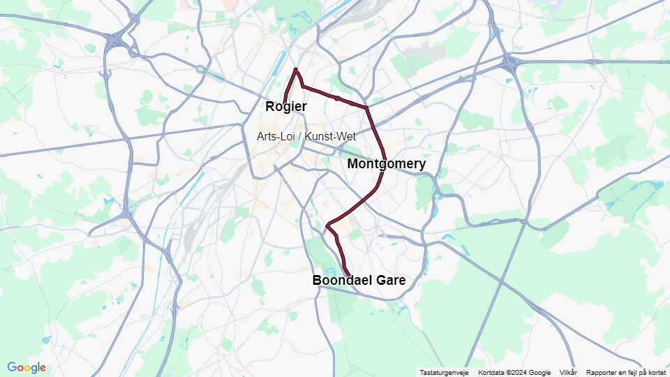 Bruxelles sporvognslinje 25: Rogier - Boondael Gare linjekort