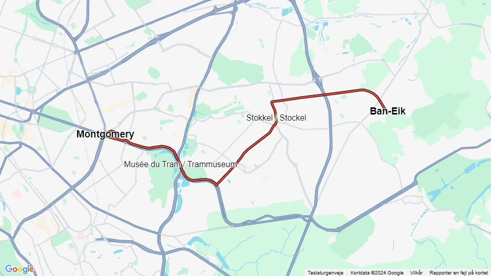 Bruxelles sporvognslinje 39: Montgomery - Ban-Eik linjekort
