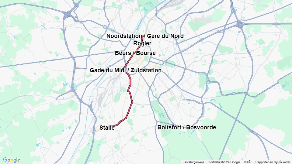 Bruxelles sporvognslinje 4: Noordstation / Gare du Nord - Stalle linjekort