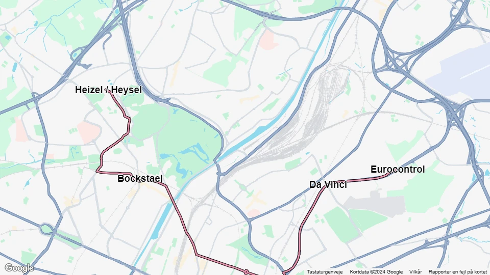 Bruxelles sporvognslinje 62: Eurocontrol - Heizel / Heysel linjekort