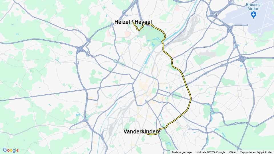 Bruxelles sporvognslinje 7: Heizel / Heysel - Vanderkindere linjekort