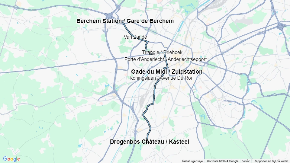 Bruxelles sporvognslinje 82: Berchem Station / Gare de Berchem - Drogenbos Château / Kasteel linjekort