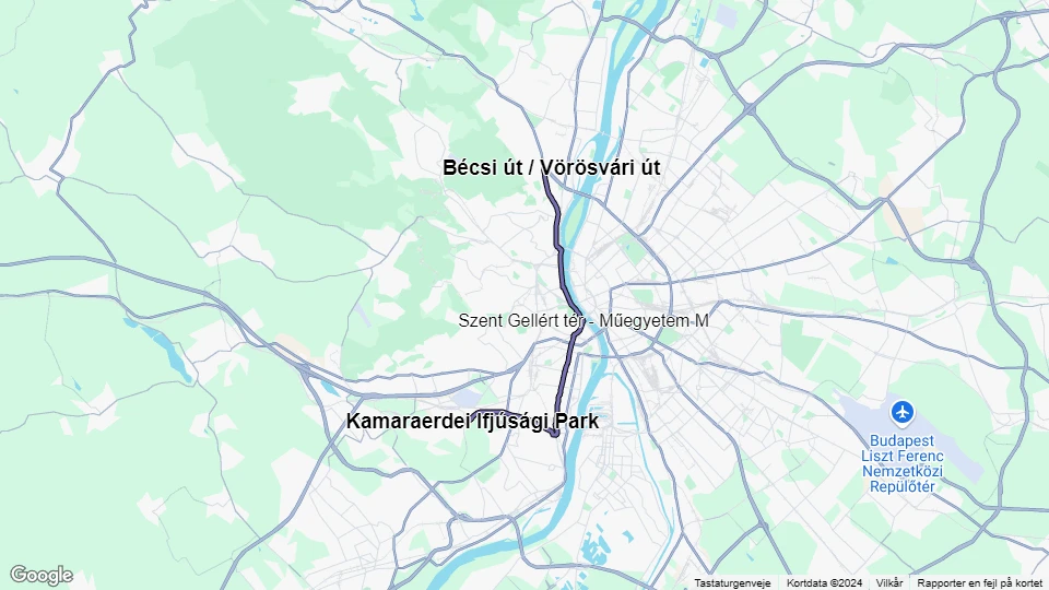 Budapest sporvognslinje 41: Bécsi út / Vörösvári út - Kamaraerdei Ifjúsági Park linjekort