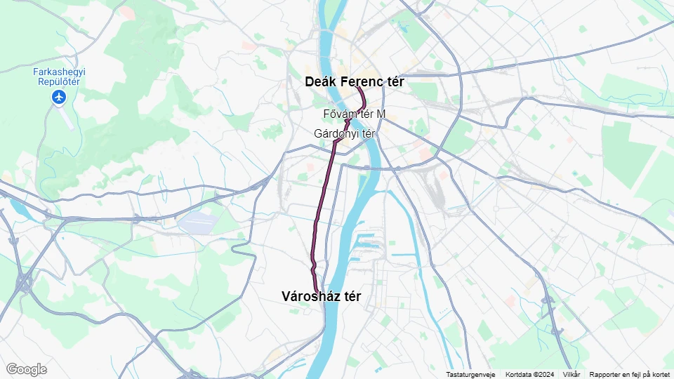 Budapest sporvognslinje 47: Deák Ferenc tér - Városház tér linjekort