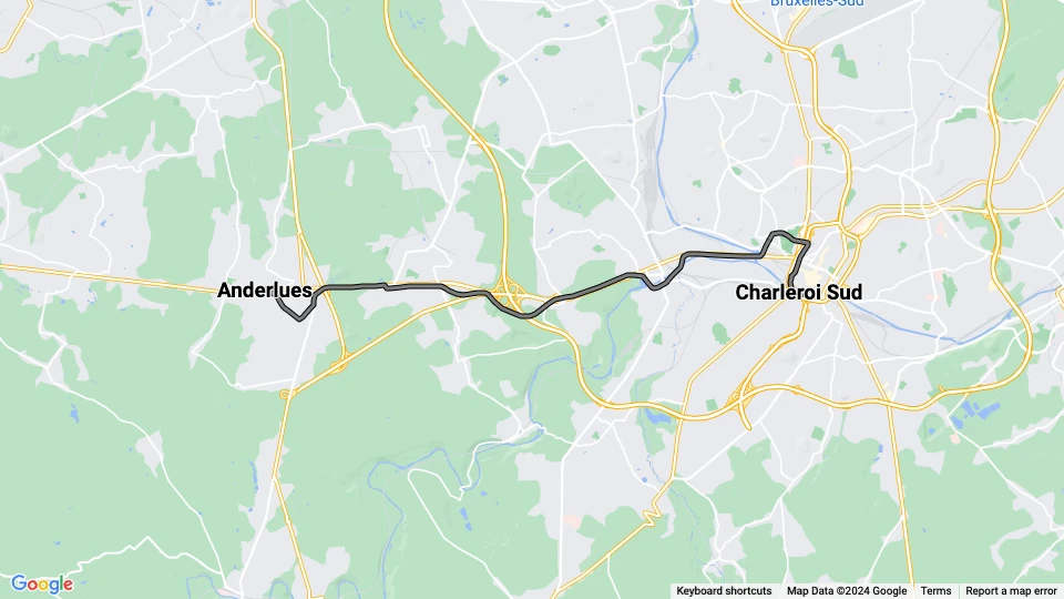 Charleroi sporvognslinje 82: Anderlues - Charleroi Sud linjekort