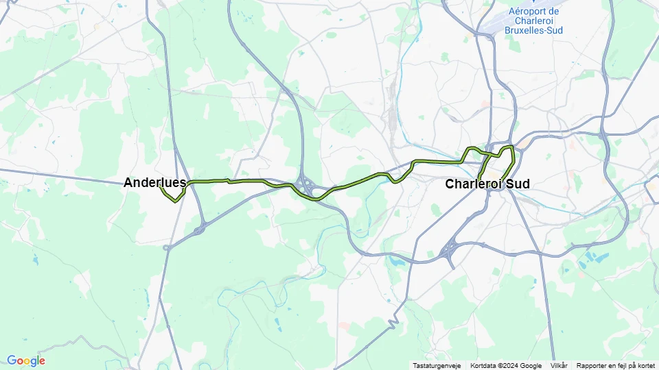 Charleroi sporvognslinje M2: Anderlues - Charleroi Sud linjekort