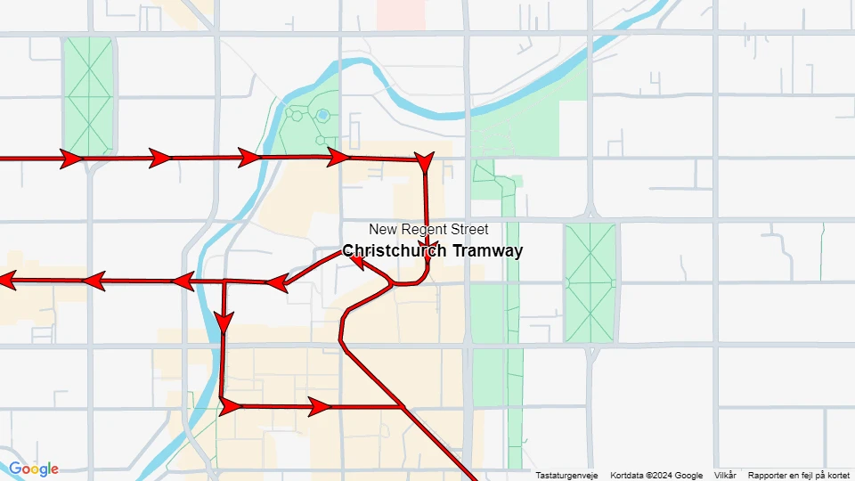 Christchurch Tramway linjekort