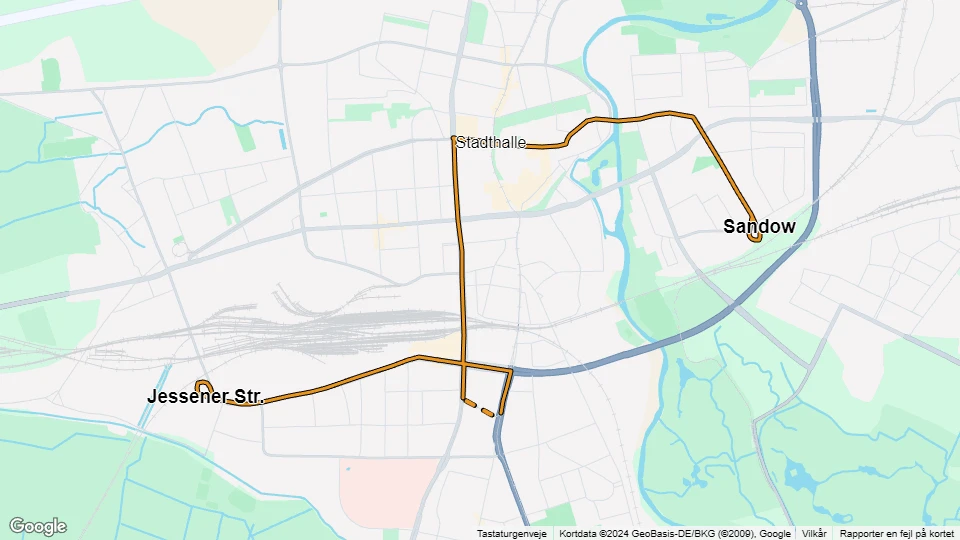 Cottbus ekstralinje 5: Sandow - Jessener Str. linjekort