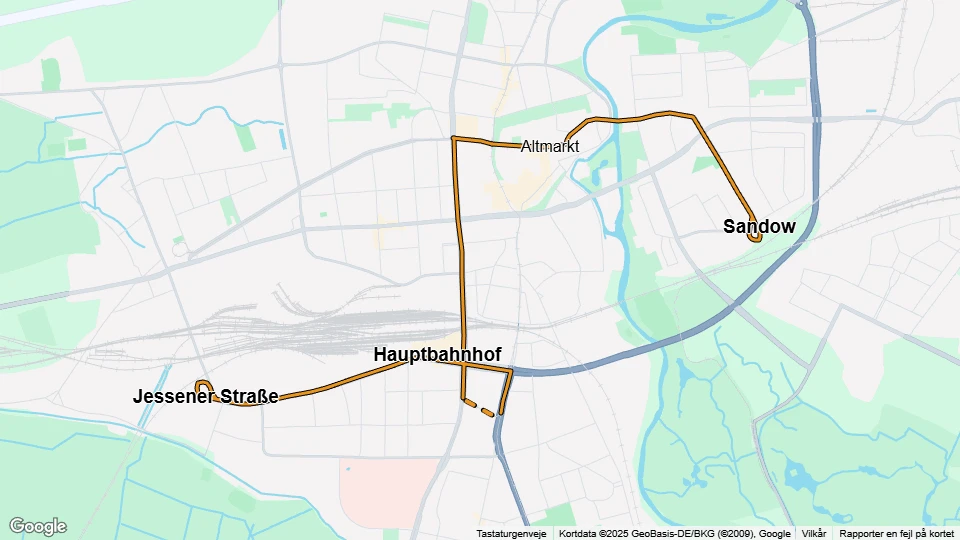 Cottbus ekstralinje 5: Sandow - Jessener Straße linjekort