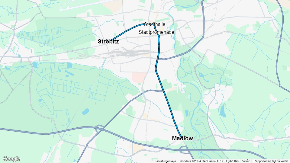 Cottbus sporvognslinje 3: Ströbitz - Madlow linjekort