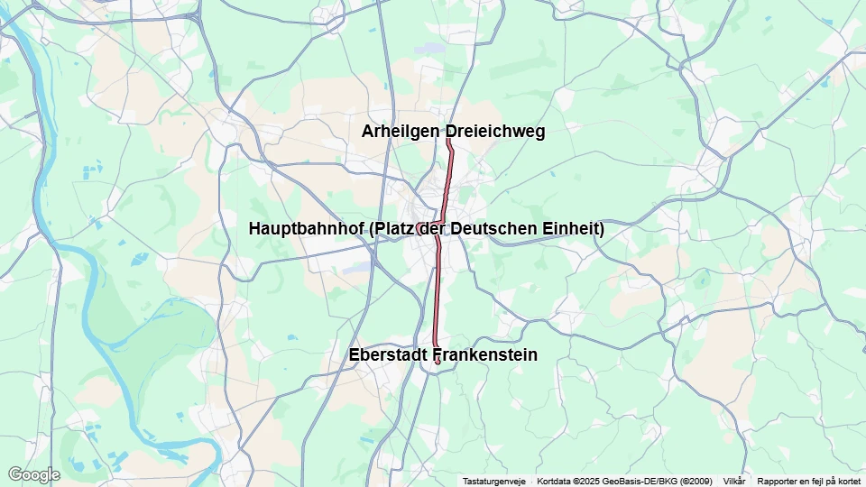 Darmstadt ekstralinje 1: Eberstadt Frankenstein - Alsbach Am Hinkelstein linjekort