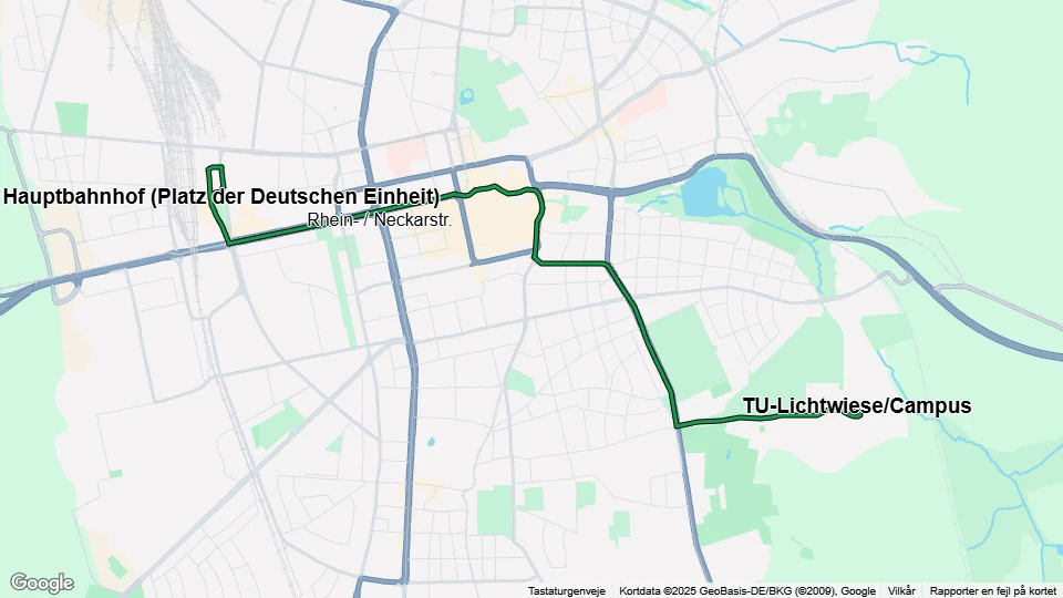 Darmstadt ekstralinje 2: Hauptbahnhof (Platz der Deutschen Einheit) - TU-Lichtwiese/Campus linjekort