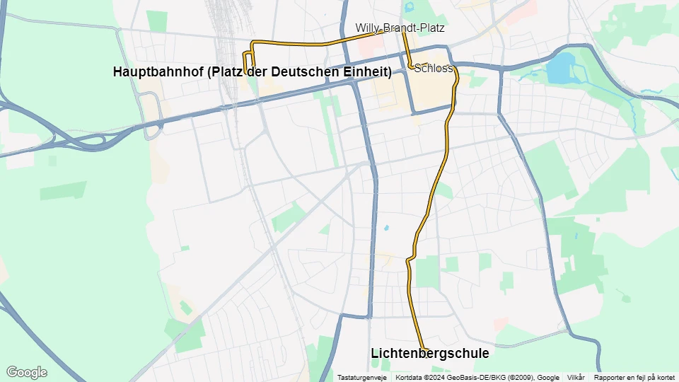 Darmstadt sporvognslinje 3: Hauptbahnhof (Platz der Deutschen Einheit) - Lichtenbergschule linjekort