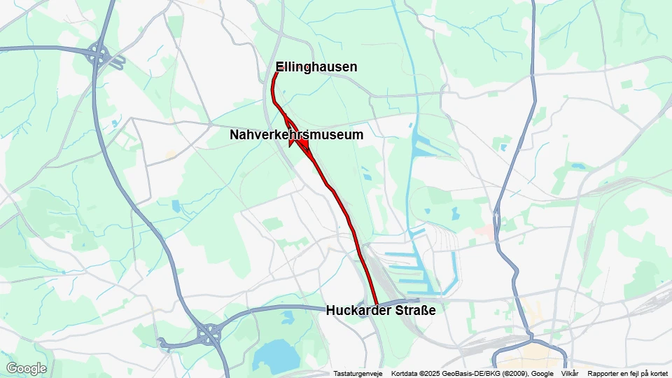 Dortmund museumslinje: Ellinghausen - Huckarder Straße linjekort