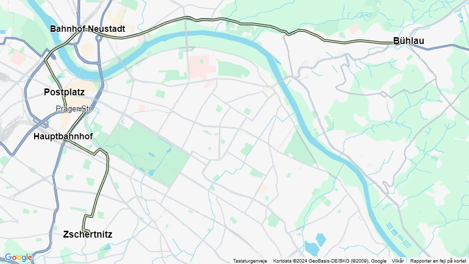 Dresden sporvognslinje 11: Zschertnitz - Bühlau linjekort