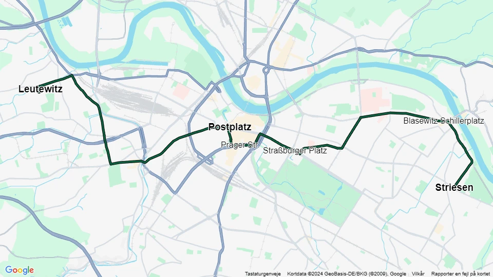 Dresden sporvognslinje 12: Leutewitz - Striesen linjekort