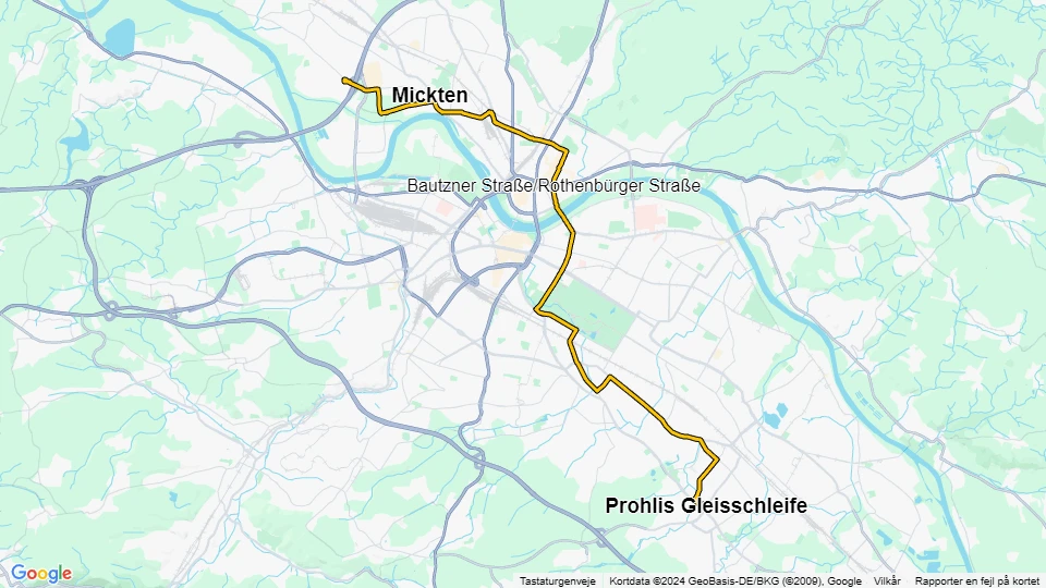 Dresden sporvognslinje 13: Kaditz, Rigelplatz - Prohlis Gleisschleife linjekort