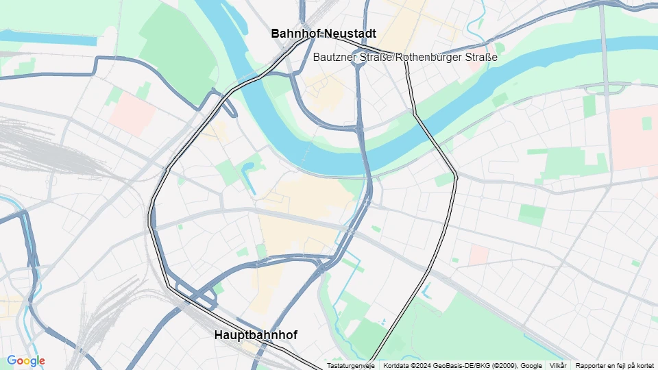 Dresden sporvognslinje 26: Hauptbahnhof - Bahnhof Neustadt linjekort