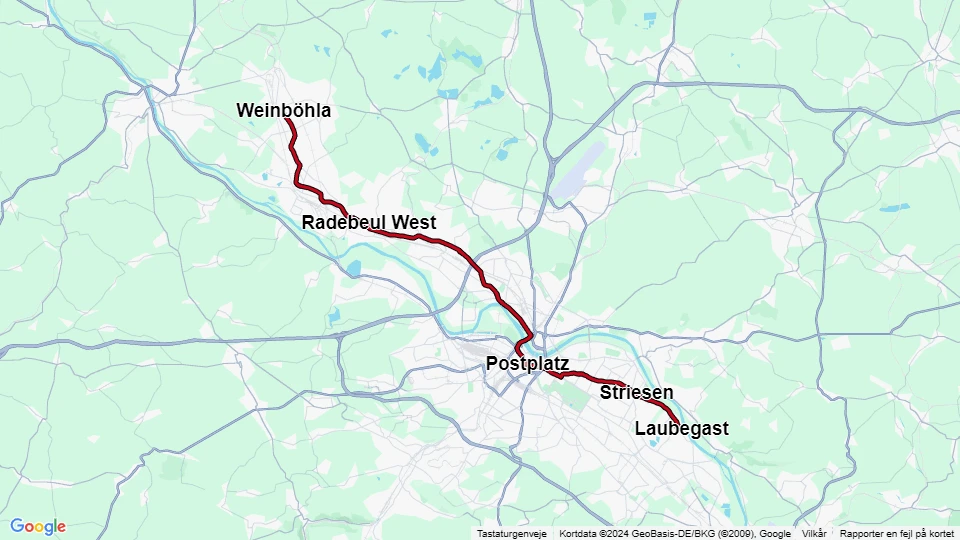 Dresden sporvognslinje 4: Weinböhla - Laubegast linjekort