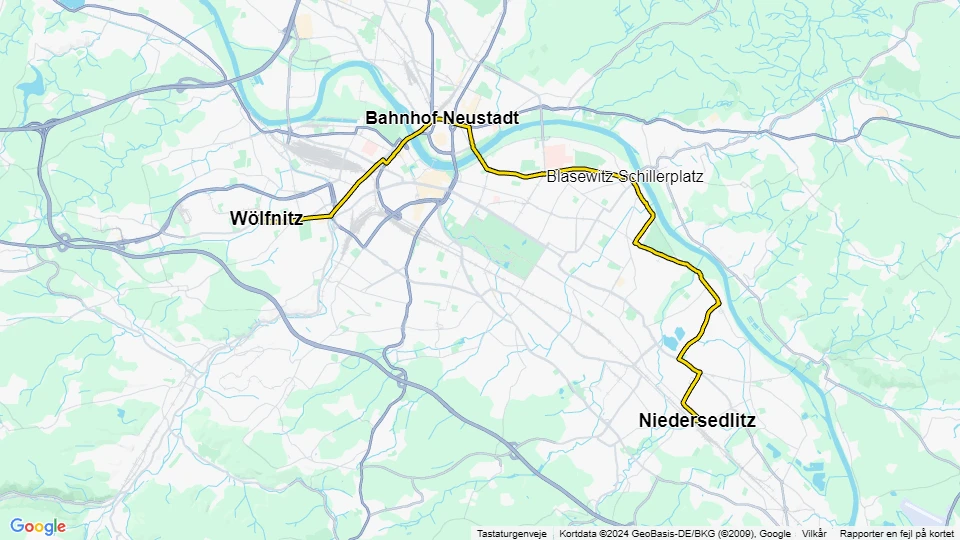 Dresden sporvognslinje 6: Wölfnitz - Niedersedlitz linjekort