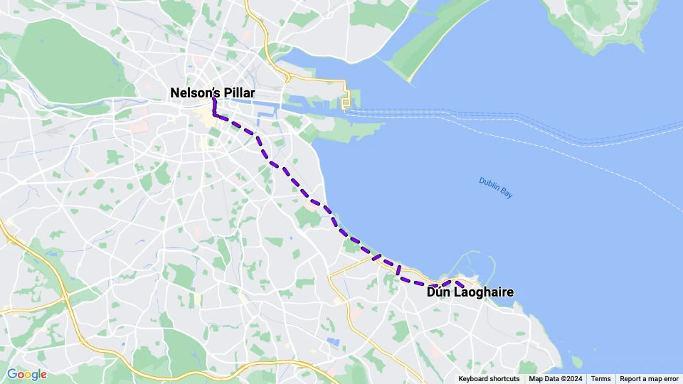 Dublin sporvognslinje 7: Nelson's Pillar - Dún Laoghaire linjekort