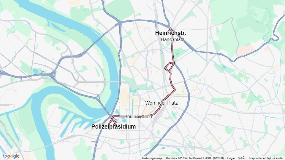 Düsseldorf ekstralinje 708 linjekort