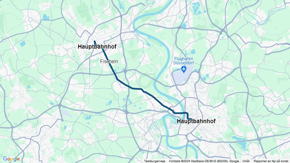 Düsseldorf ekstraregionallinje U76: Hauptbahnhof - Rheinstraße linjekort