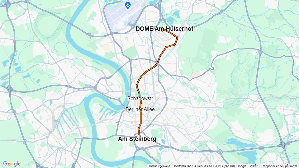 Düsseldorf sporvognslinje 701: Am Steinberg - DOME Am Hülserhof linjekort