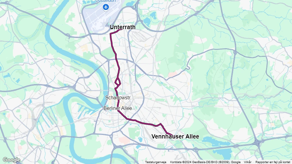 Düsseldorf sporvognslinje 705: Unterrath - Vennhauser Allee linjekort