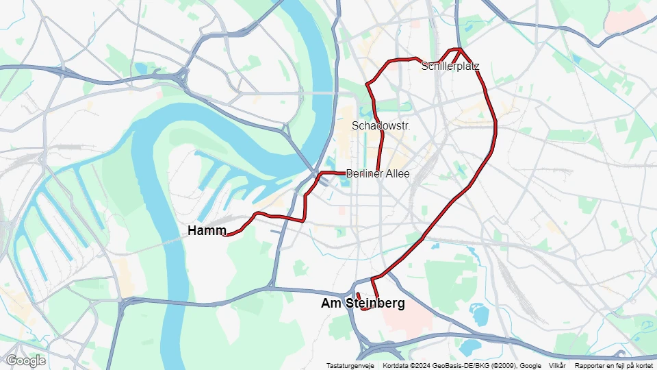 Düsseldorf sporvognslinje 706: Am Steinberg - Hamm linjekort